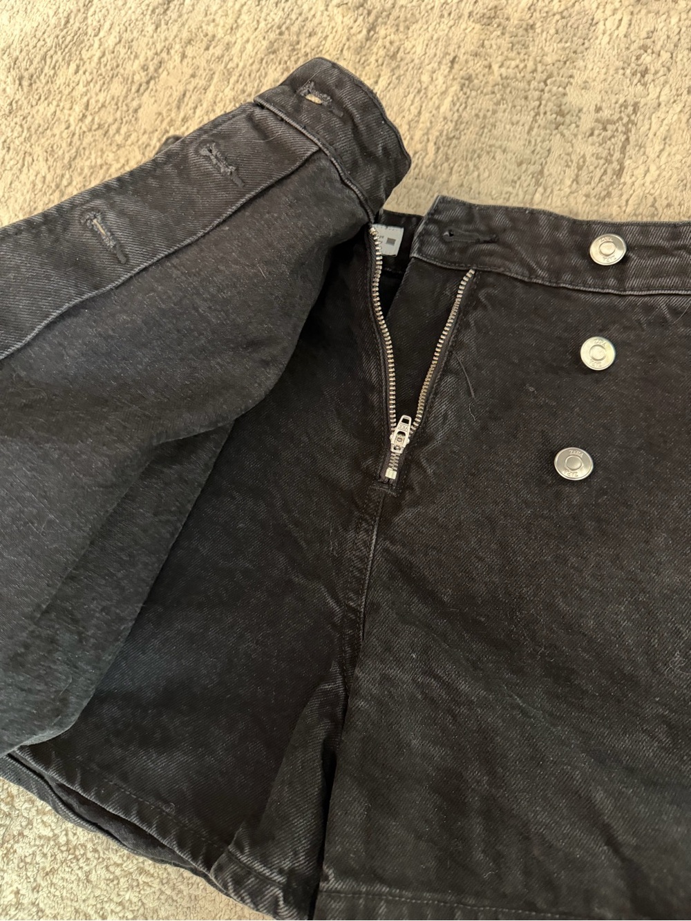 ZARA NWT Black Asymmetric Button-Front Denim Skort - Picture 2 of 5